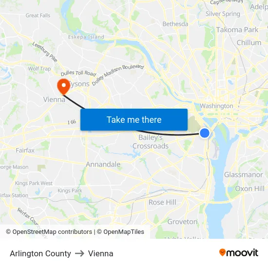 Arlington County to Vienna map