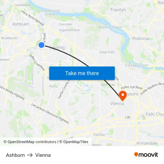 Ashburn to Vienna map