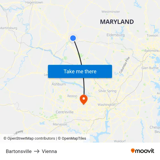 Bartonsville to Vienna map