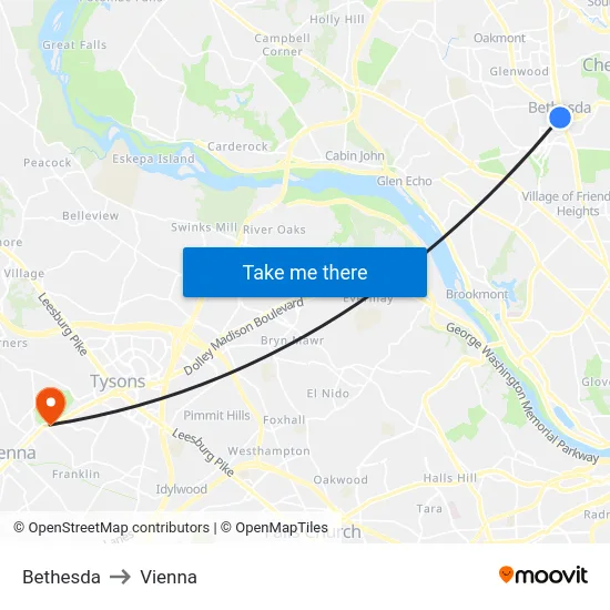 Bethesda to Vienna map