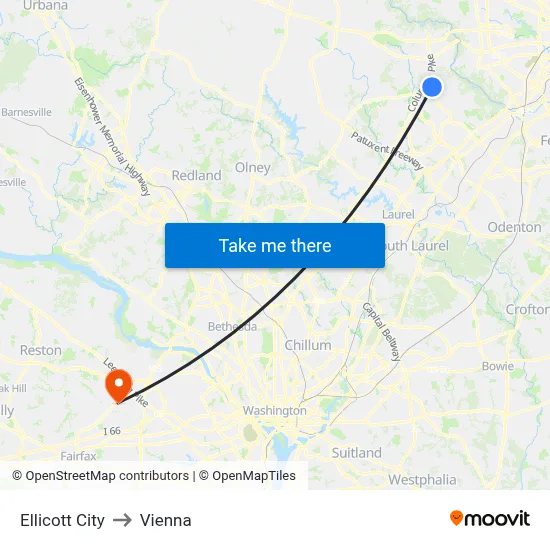 Ellicott City to Vienna map