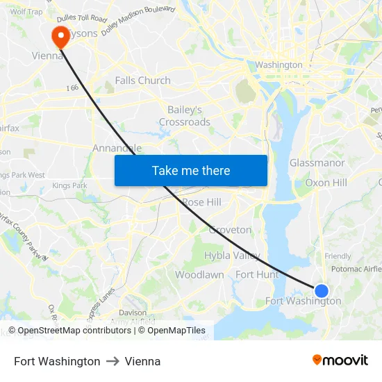 Fort Washington to Vienna map