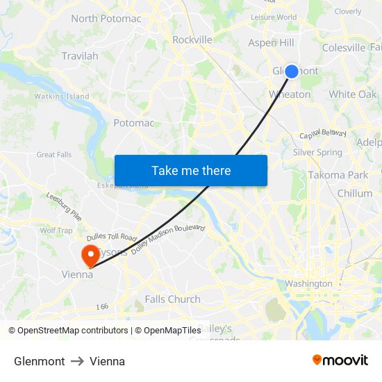 Glenmont to Vienna map