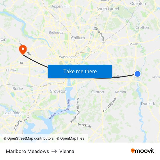 Marlboro Meadows to Vienna map
