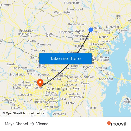 Mays Chapel to Vienna map