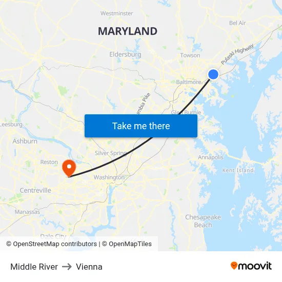 Middle River to Vienna map