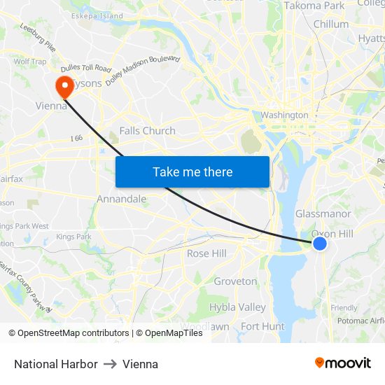 National Harbor to Vienna map