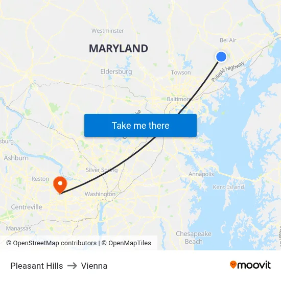 Pleasant Hills to Vienna map