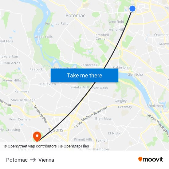 Potomac to Vienna map