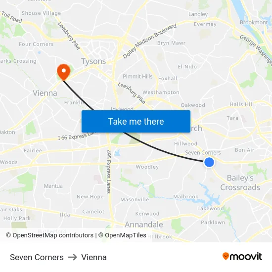 Seven Corners to Vienna map