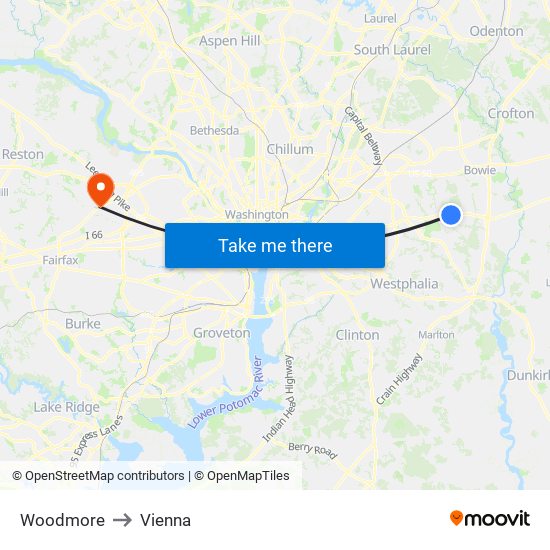 Woodmore to Vienna map