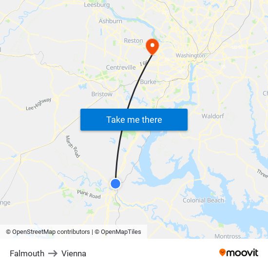 Falmouth to Vienna map