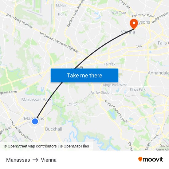 Manassas to Vienna map