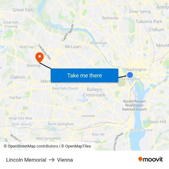 Lincoln Memorial to Vienna map