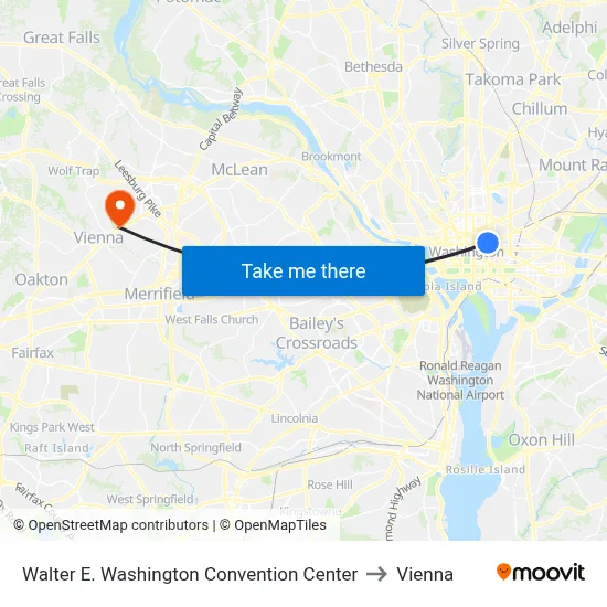 Walter E. Washington Convention Center to Vienna map