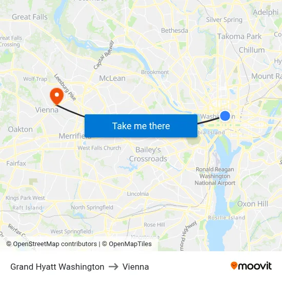 Grand Hyatt Washington to Vienna map