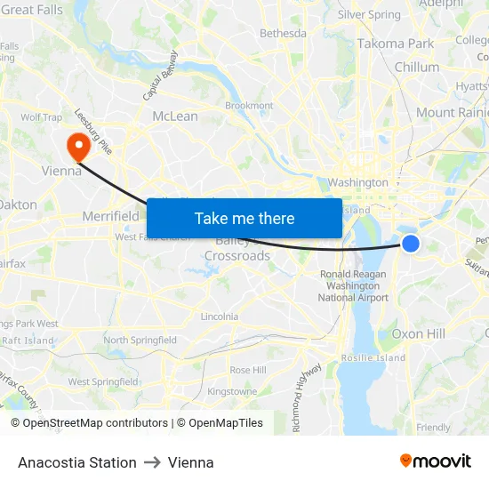 Anacostia Station to Vienna map