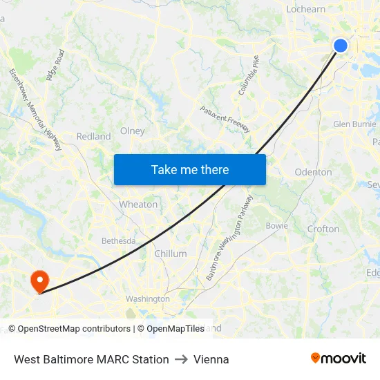 West Baltimore MARC Station to Vienna map