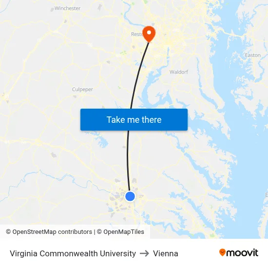 Virginia Commonwealth University to Vienna map