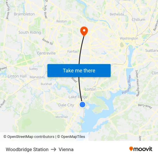 Woodbridge Station to Vienna map