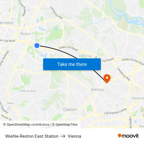 Wiehle-Reston East Station to Vienna map