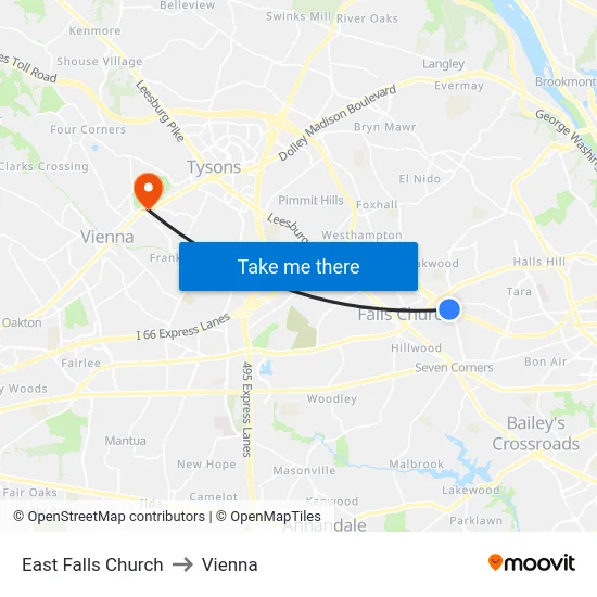 East Falls Church to Vienna map