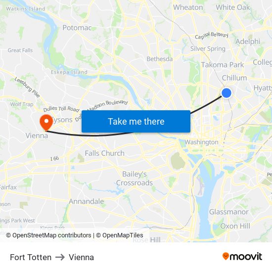 Fort Totten to Vienna map