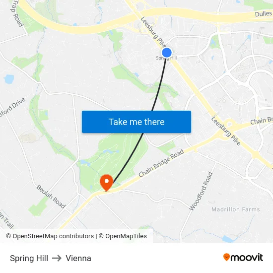 Spring Hill to Vienna map