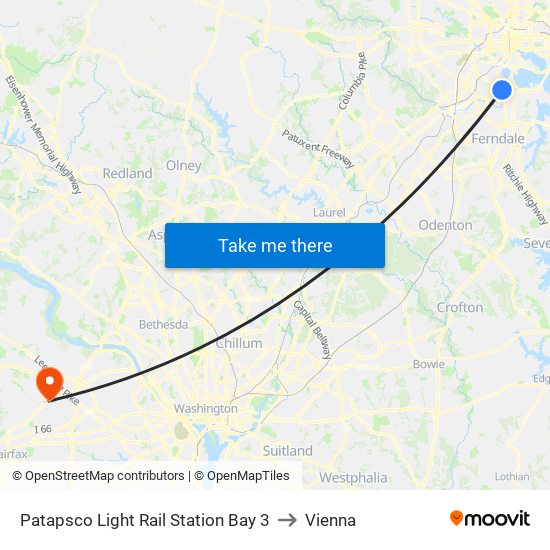 Patapsco Light Rail Station Bay 3 to Vienna map