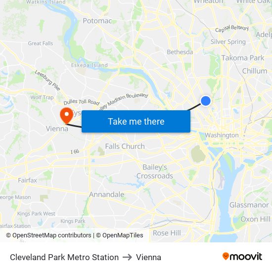 Cleveland Park Metro Station to Vienna map