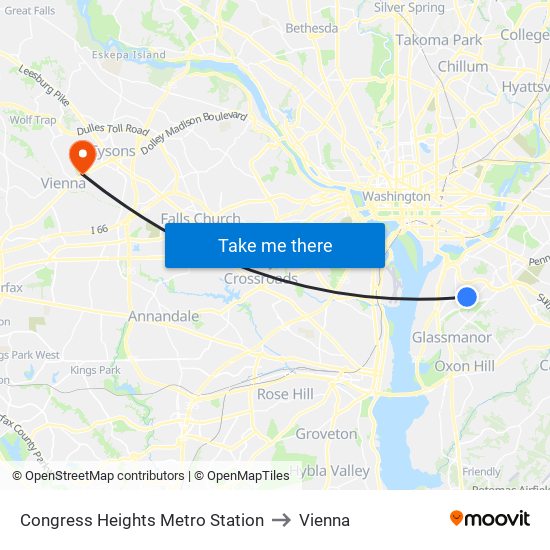 Congress Heights Metro Station to Vienna map