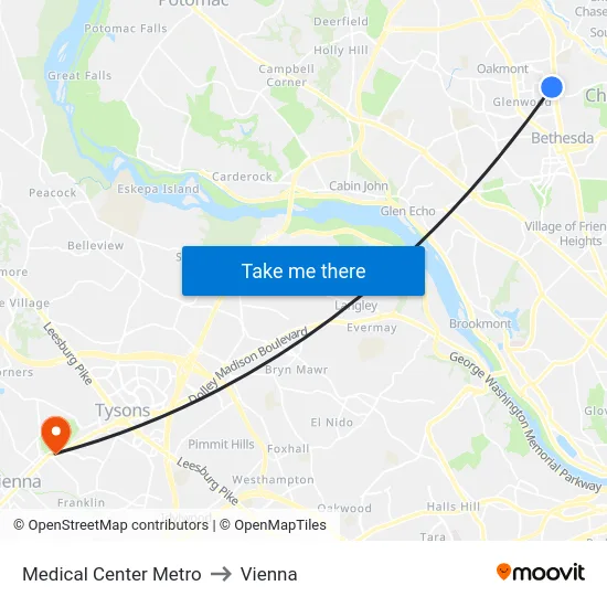 Medical Center Metro to Vienna map