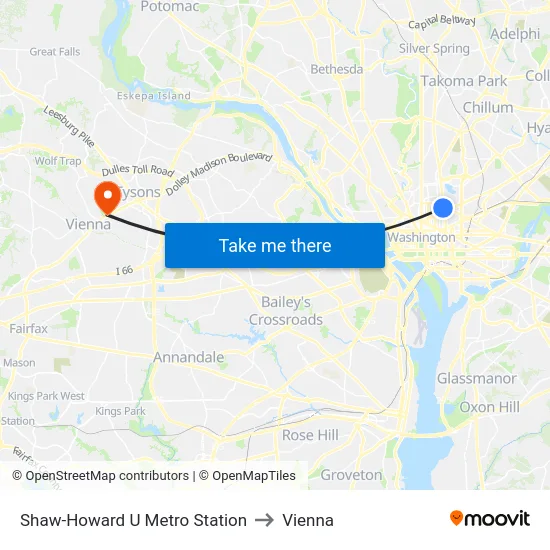 Shaw-Howard U Metro Station to Vienna map