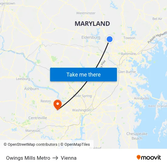Owings Mills Metro to Vienna map