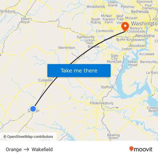 Orange to Wakefield map