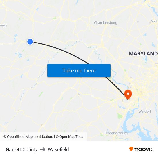 Garrett County to Wakefield map