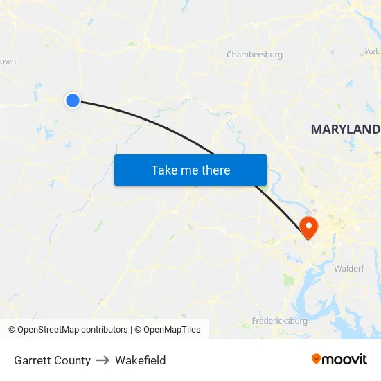 Garrett County to Wakefield map