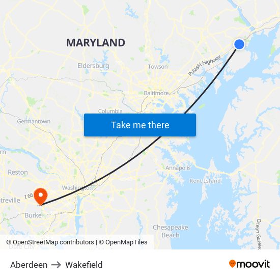 Aberdeen to Wakefield map