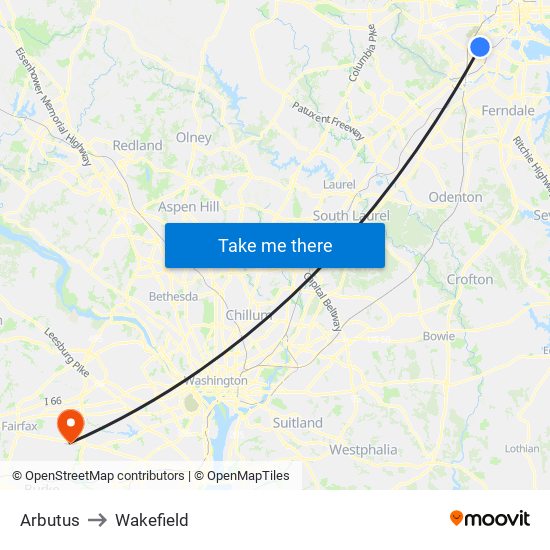 Arbutus to Wakefield map