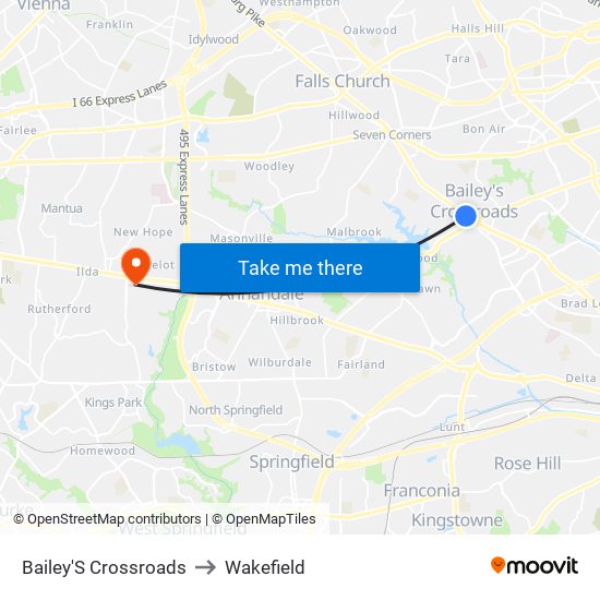 Bailey'S Crossroads to Wakefield map