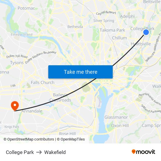 College Park to Wakefield map