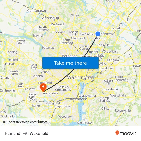 Fairland to Wakefield map