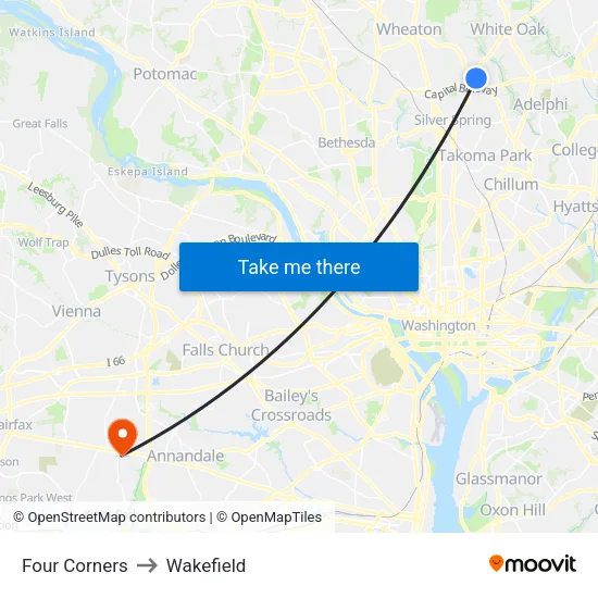 Four Corners to Wakefield map