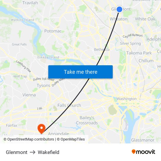 Glenmont to Wakefield map