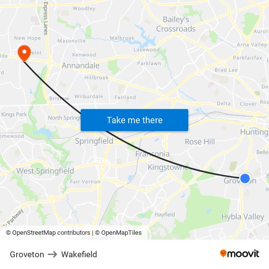 Groveton to Wakefield map