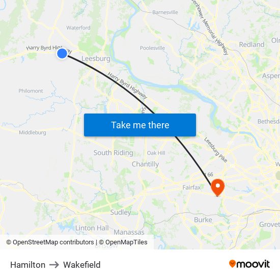 Hamilton to Wakefield map