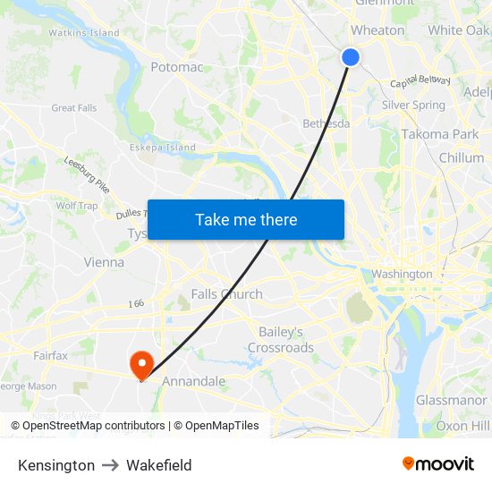 Kensington to Wakefield map