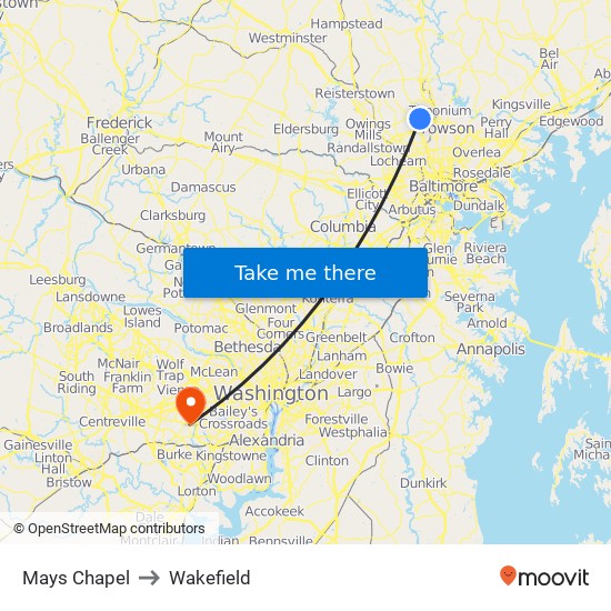 Mays Chapel to Wakefield map