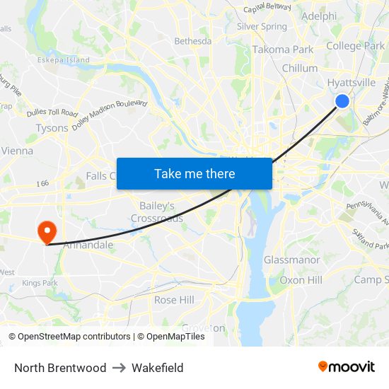 North Brentwood to Wakefield map