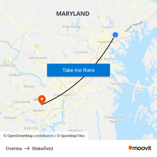 Overlea to Wakefield map